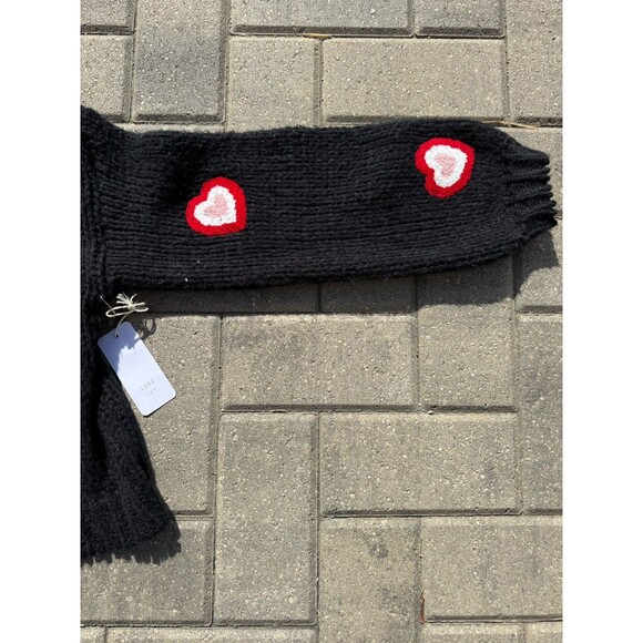 Ivy Luna Anthropologie Black With Hearts Cropped Sweater Cardigan NWT Size S/M - Picture 2 of 5